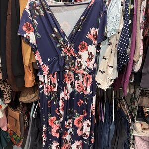Ouges Navy and Pink Floral Maxi Dress